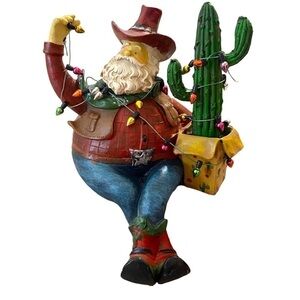Cowboy, Southwest Christmas, Santa cactus shelf sitter
